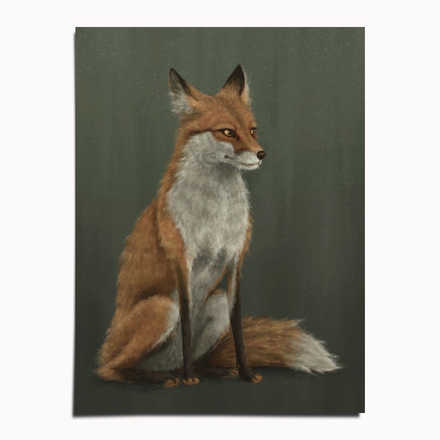 "The Woodland Fox - Green Edition" by Catherine Hébert - Woodland Fox Art Print - Light Green Edition - 30"x40" size