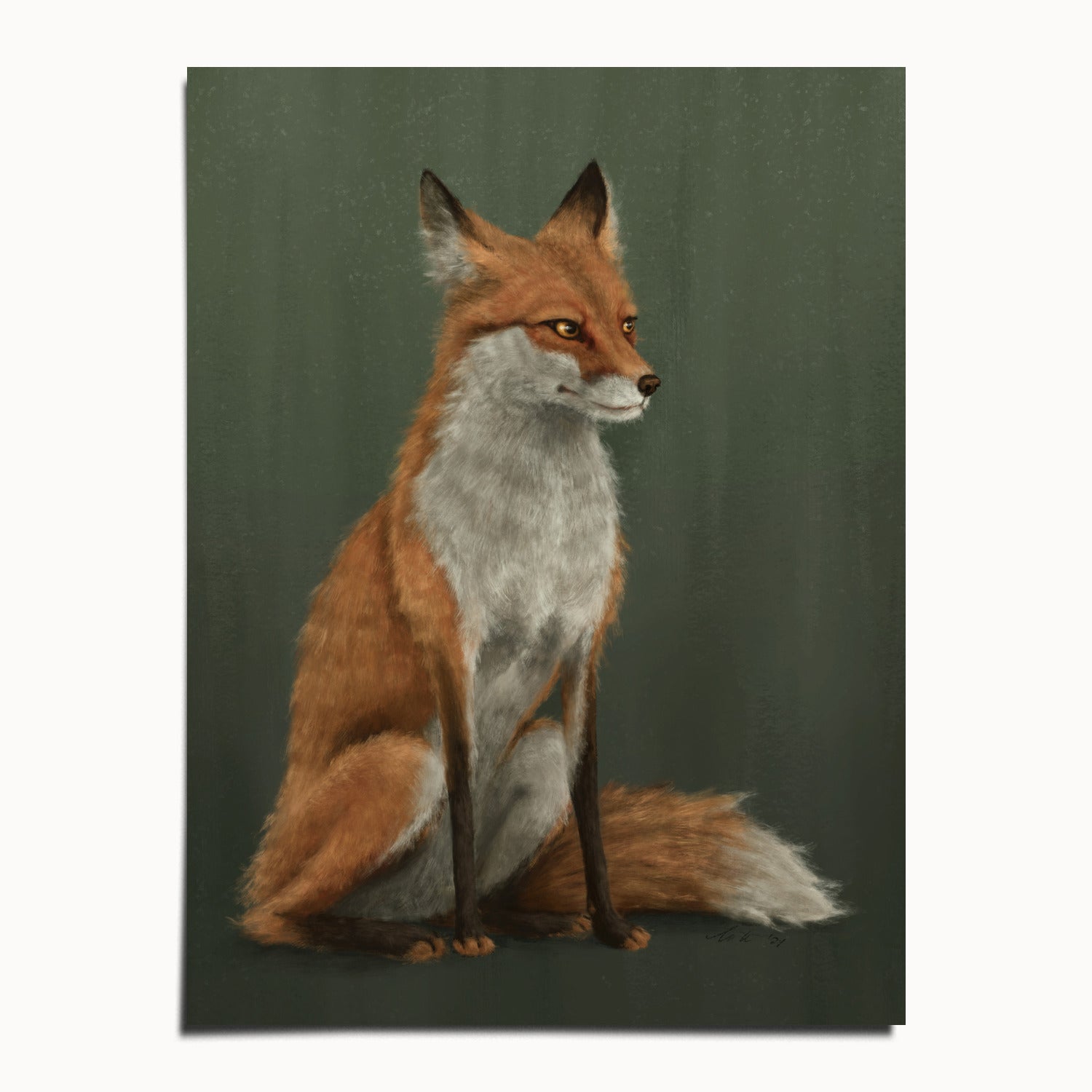 "The Woodland Fox - Green Edition" by Catherine Hébert - Red Fox Fine Art Print - Light Green Edition - 12"x16" size