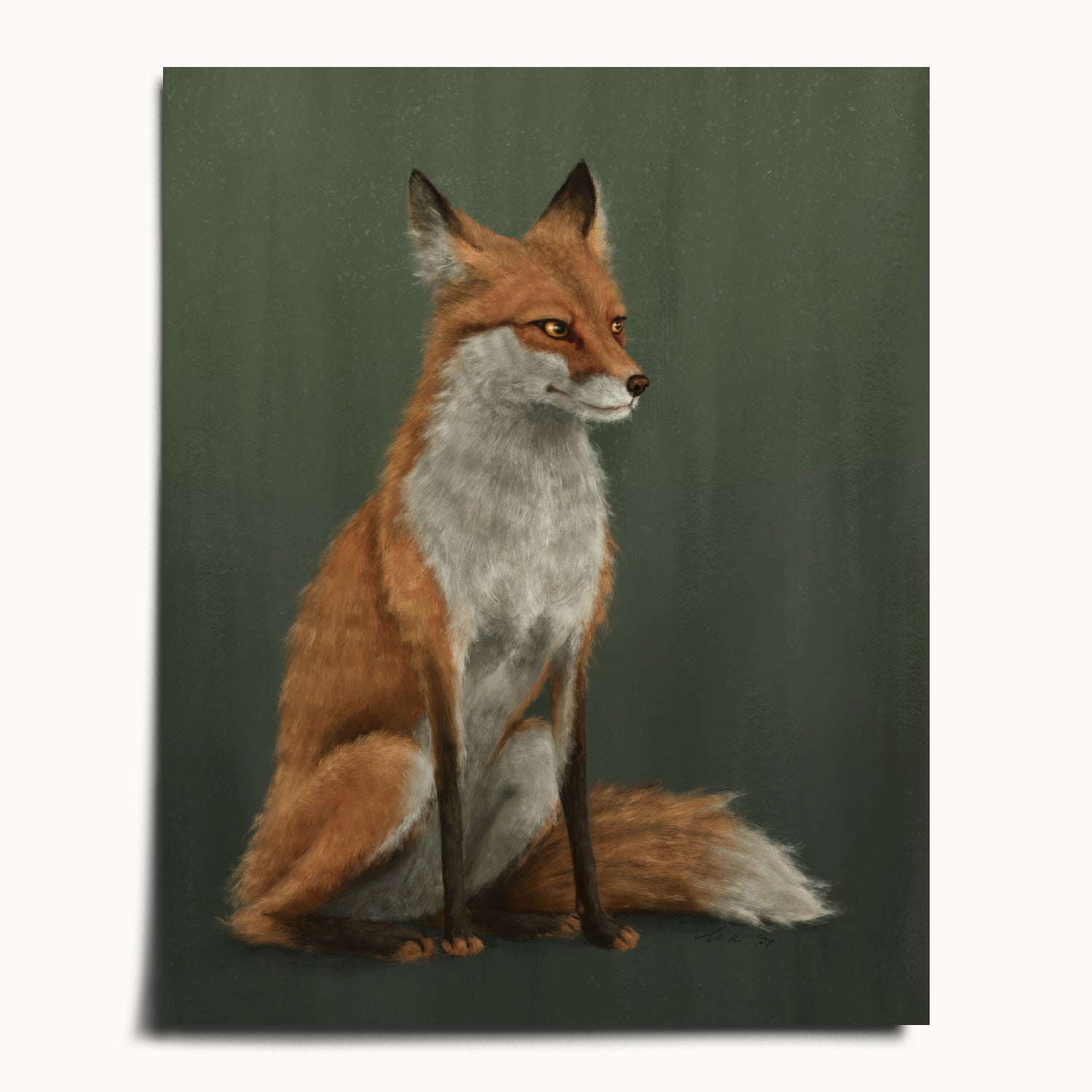 "The Woodland Fox - Green Edition" by Catherine Hébert - Red Fox Fine Art Print - Light Green Edition - 40"x50" size