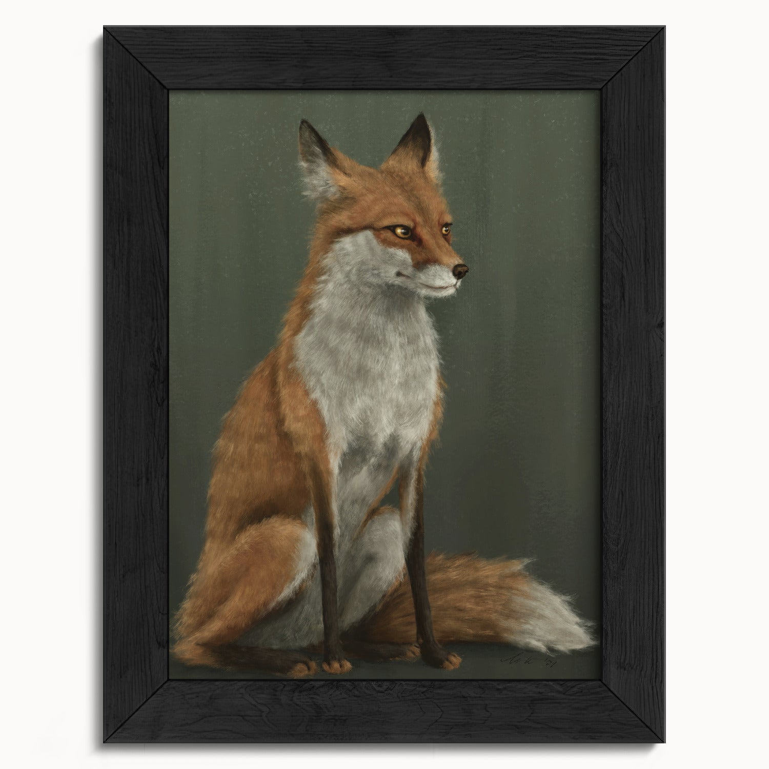 "The Woodland Fox - Green Edition" by Catherine Hébert - Red Fox Fine Art Print - Light Green Edition - 5"x7" size
