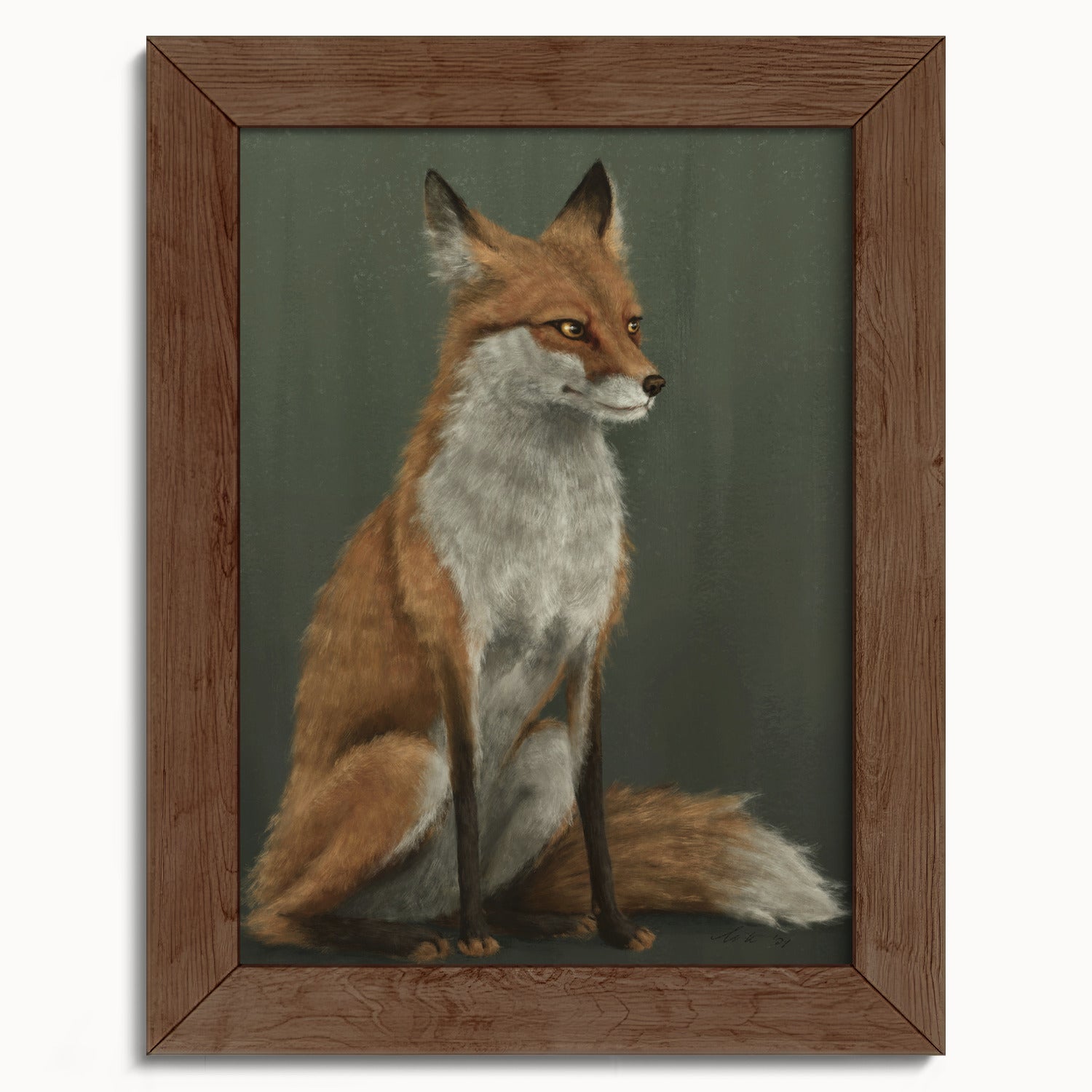 "The Woodland Fox - Green Edition" by Catherine Hébert - Red Fox Fine Art Print - Light Green Edition - 5"x7" size