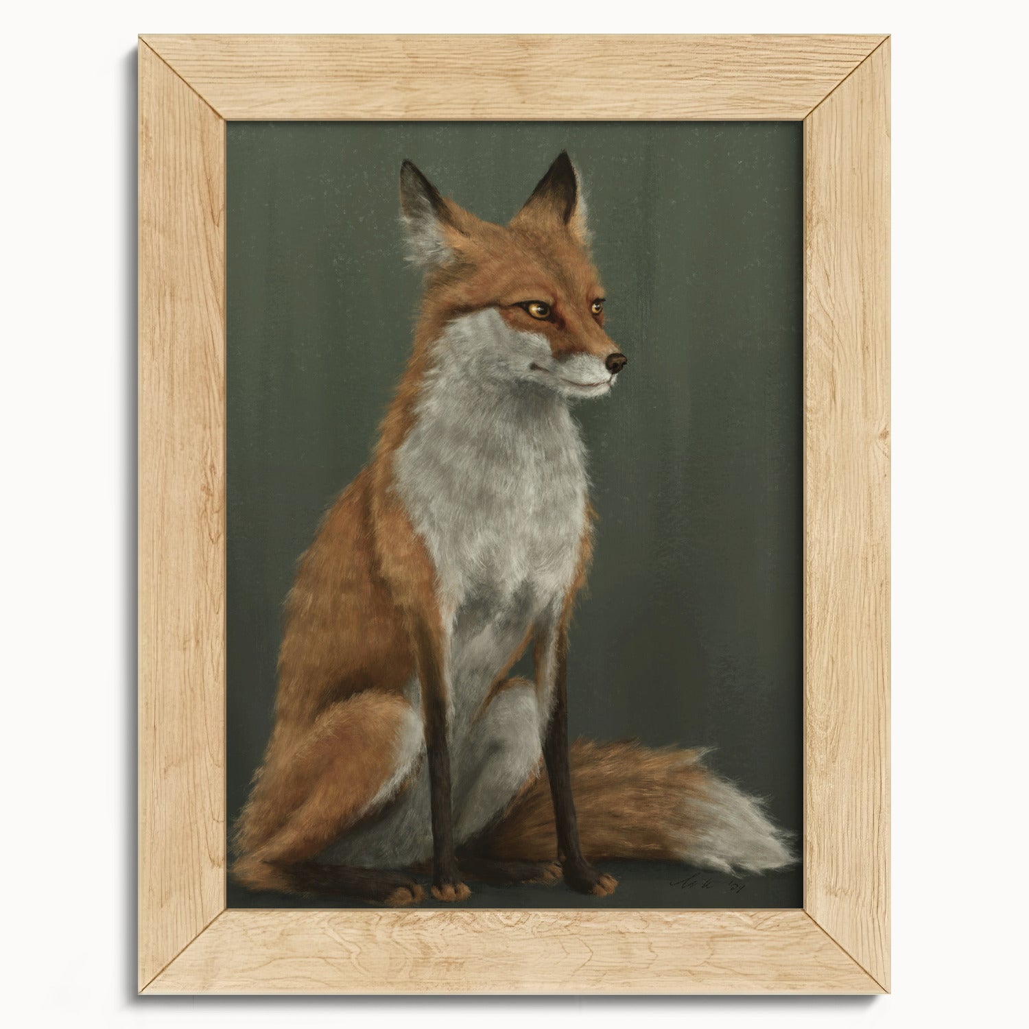 "The Woodland Fox - Green Edition" by Catherine Hébert - Red Fox Fine Art Print - Light Green Edition - 5"x7" size