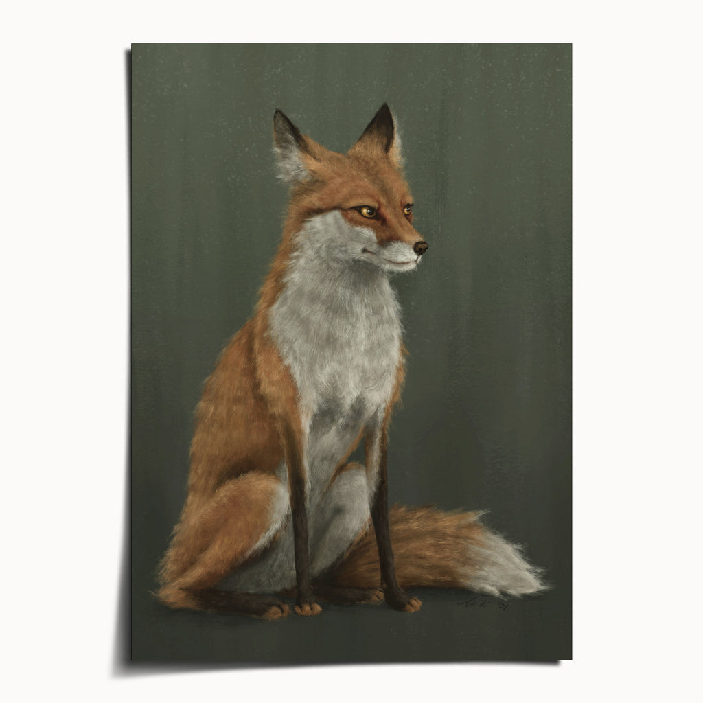 "The Woodland Fox - Green Edition" by Catherine Hébert - Woodland Fox Art Print - Light Green Edition - 5"x7" size