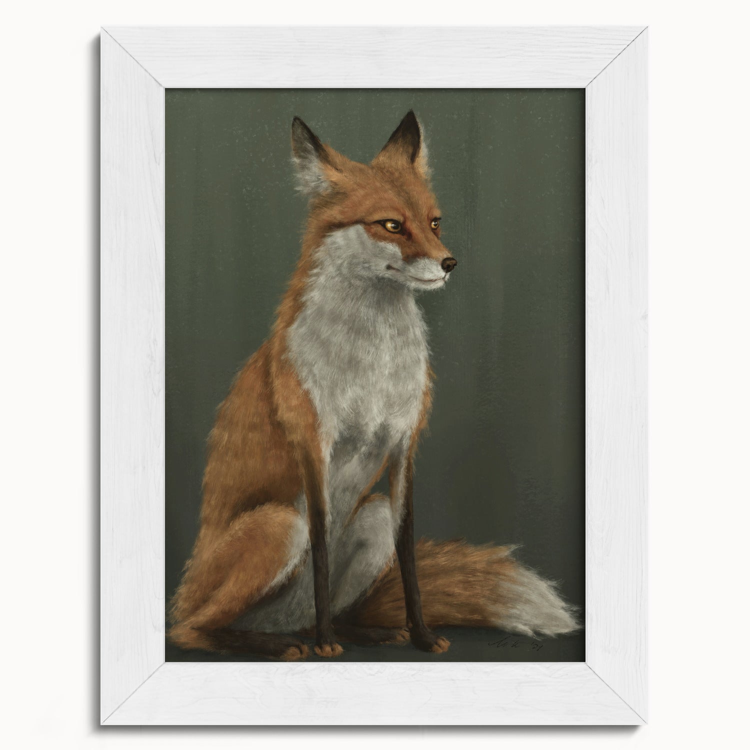 "The Woodland Fox - Green Edition" by Catherine Hébert - Red Fox Fine Art Print - Light Green Edition - 5"x7" size