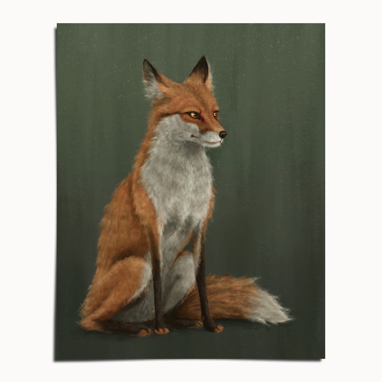 "The Woodland Fox - Green Edition" by Catherine Hébert - Red Fox Fine Art Print - Light Green Edition - 8"x10" size