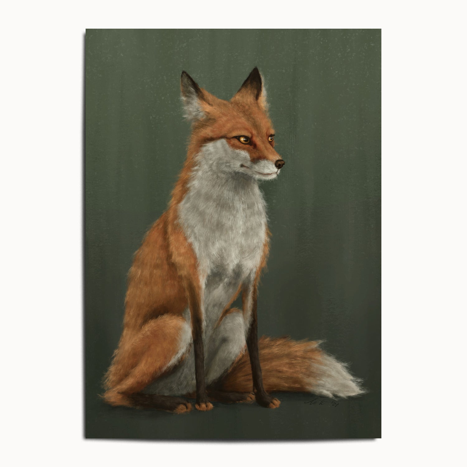 "The Woodland Fox - Green Edition" by Catherine Hébert - Red Fox Fine Art Print - Light Green Edition - 13"x18" size