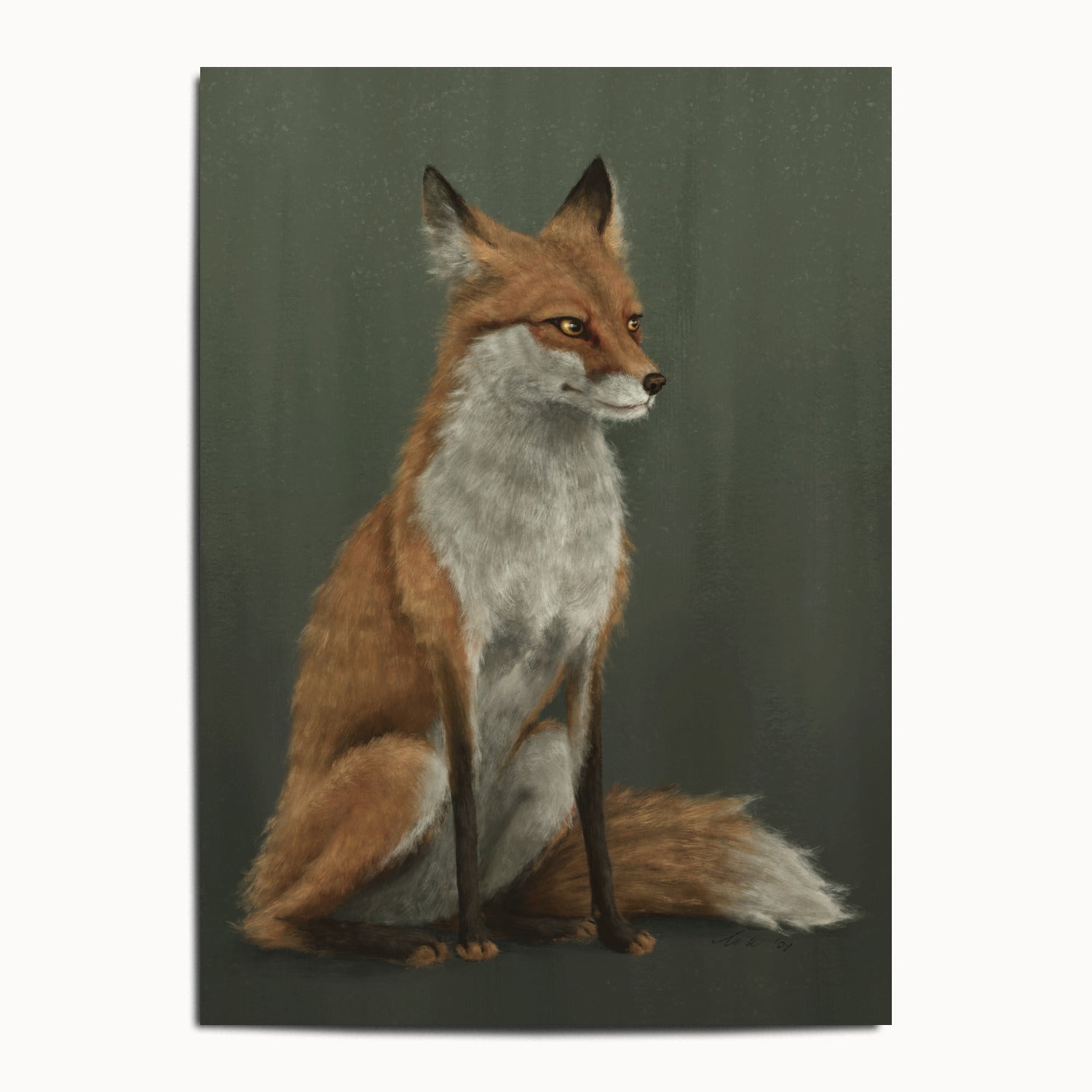 "The Woodland Fox - Green Edition" by Catherine Hébert - Woodland Fox Art Print - Light Green Edition - 13"x18" size