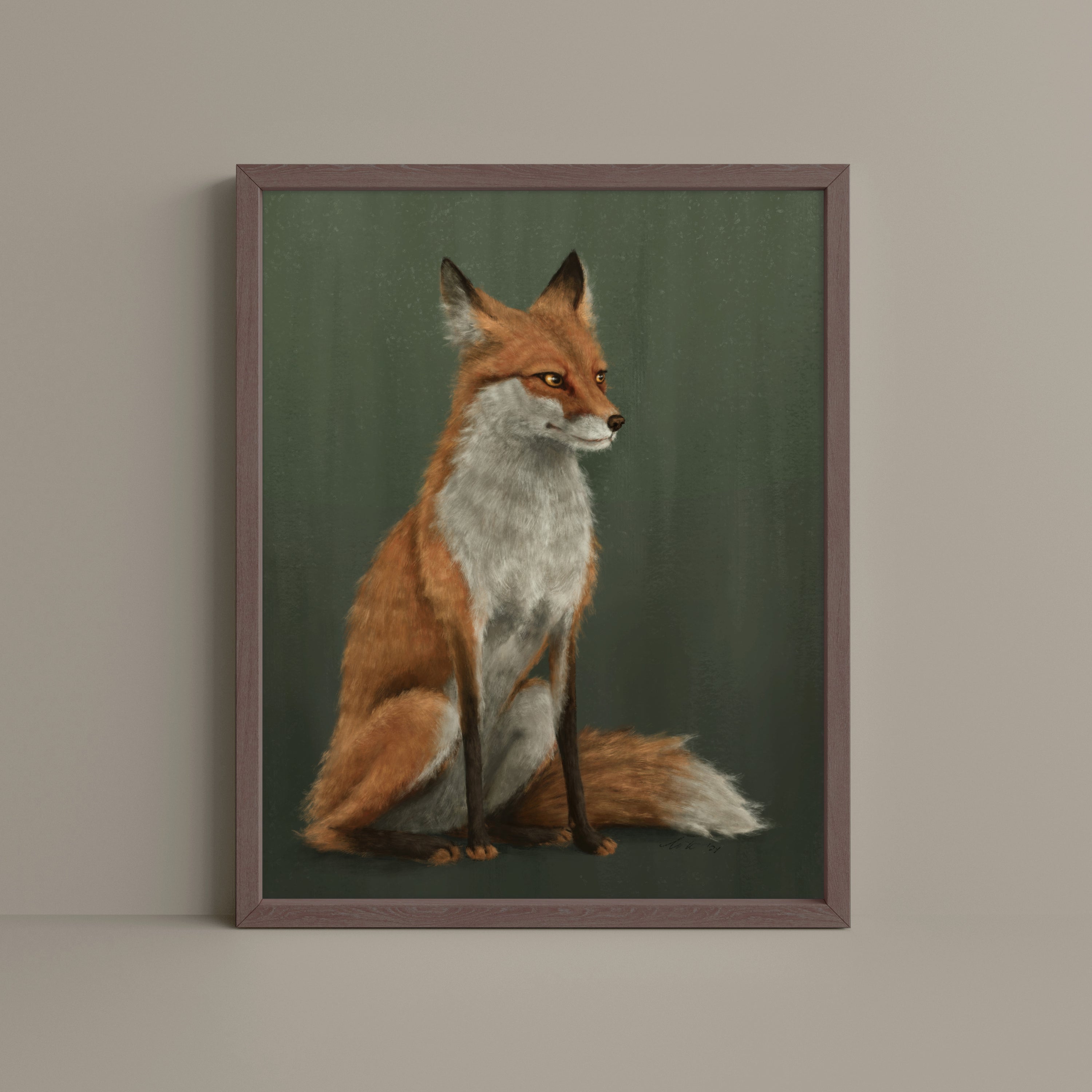 "The Woodland Fox - Light Green Edition" by Catherine Hébert - Red Fox Giclée Art Print - Light Green Edition