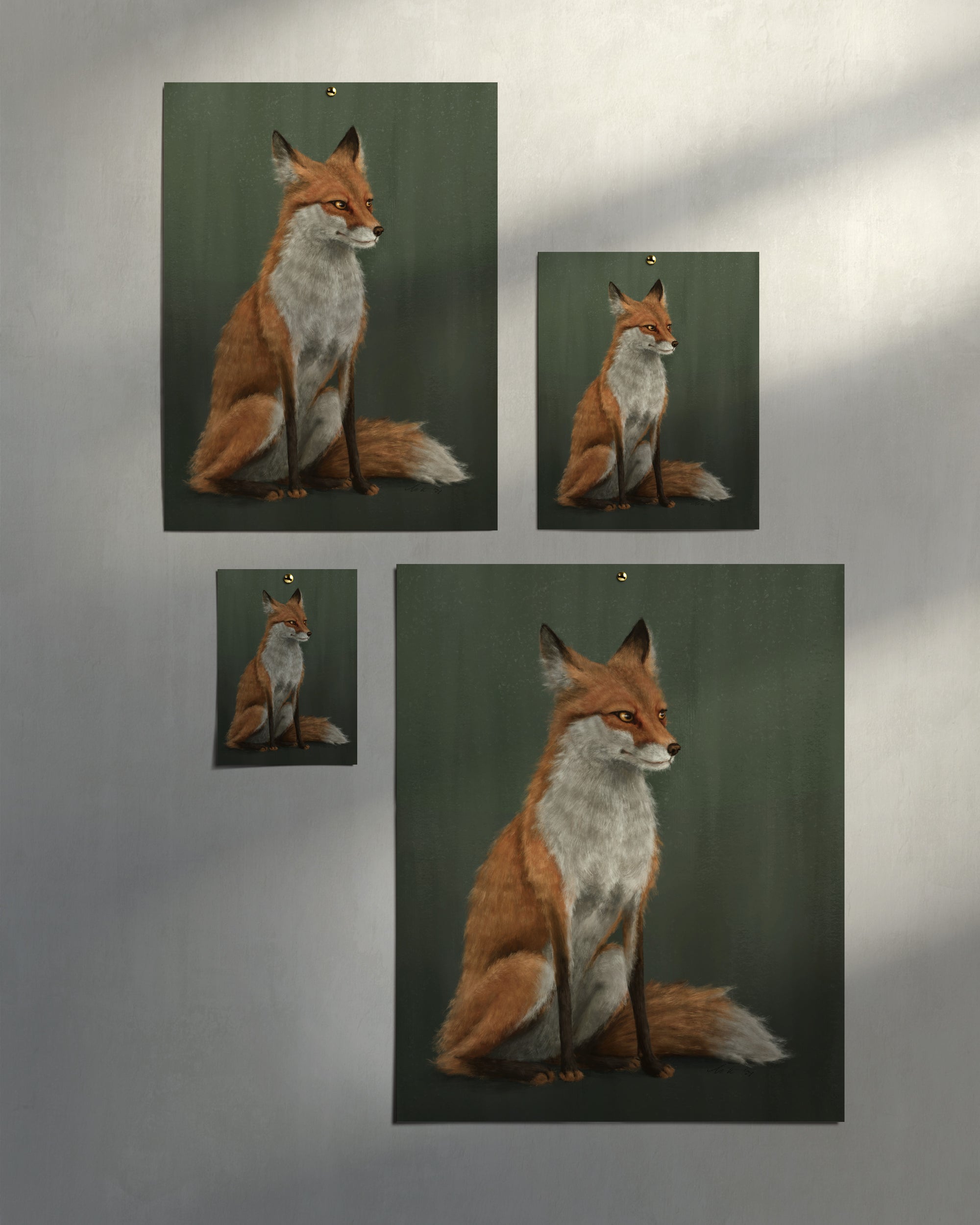 "The Woodland Fox - Green Edition" by Catherine Hébert - Red Fox Fine Art Print - Light Green Edition