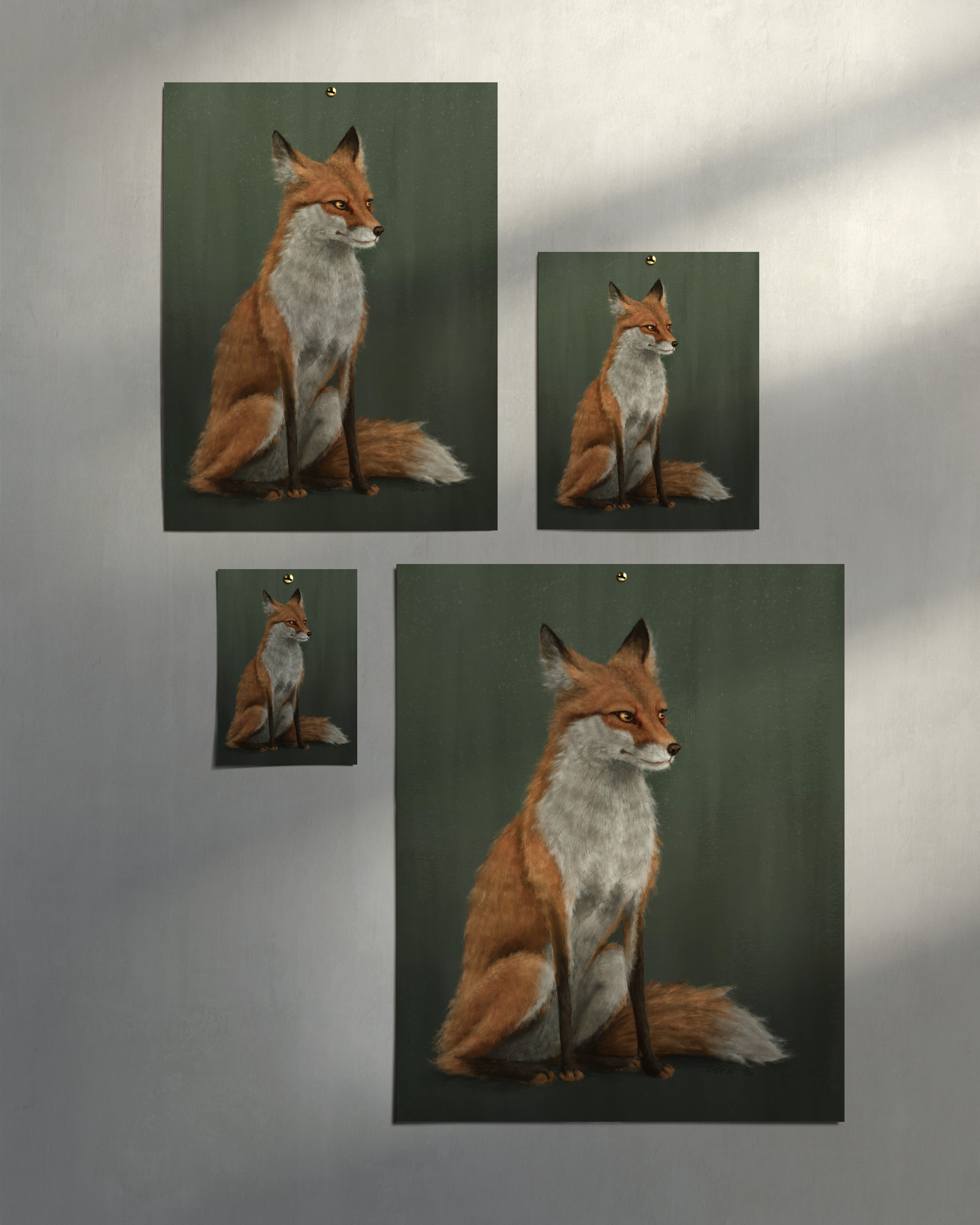 "The Woodland Fox - Green Edition" by Catherine Hébert - Woodland Fox Art Print - Light Green Edition