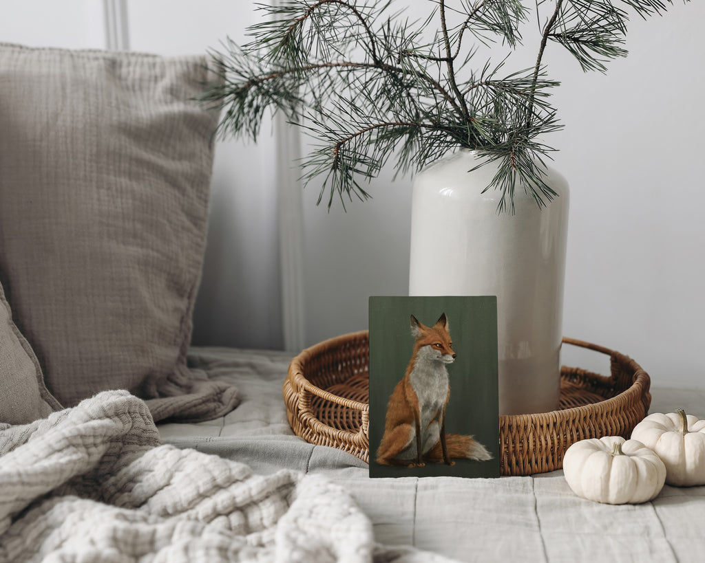 "The Woodland Fox - Green Edition" by Catherine Hébert - Red Fox Fine Art Print - Light Green Edition