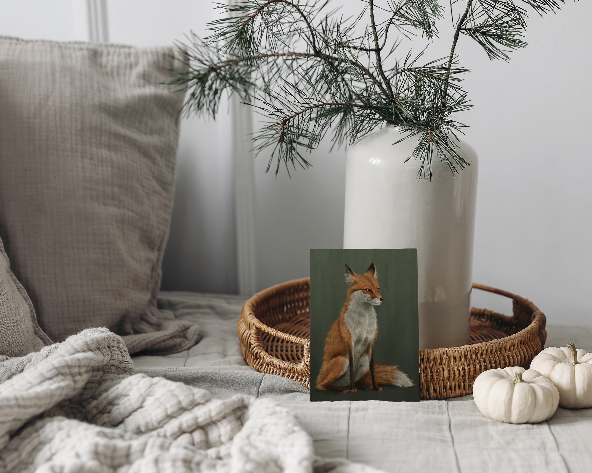 "The Woodland Fox - Green Edition" by Catherine Hébert - Red Fox Fine Art Print - Light Green Edition