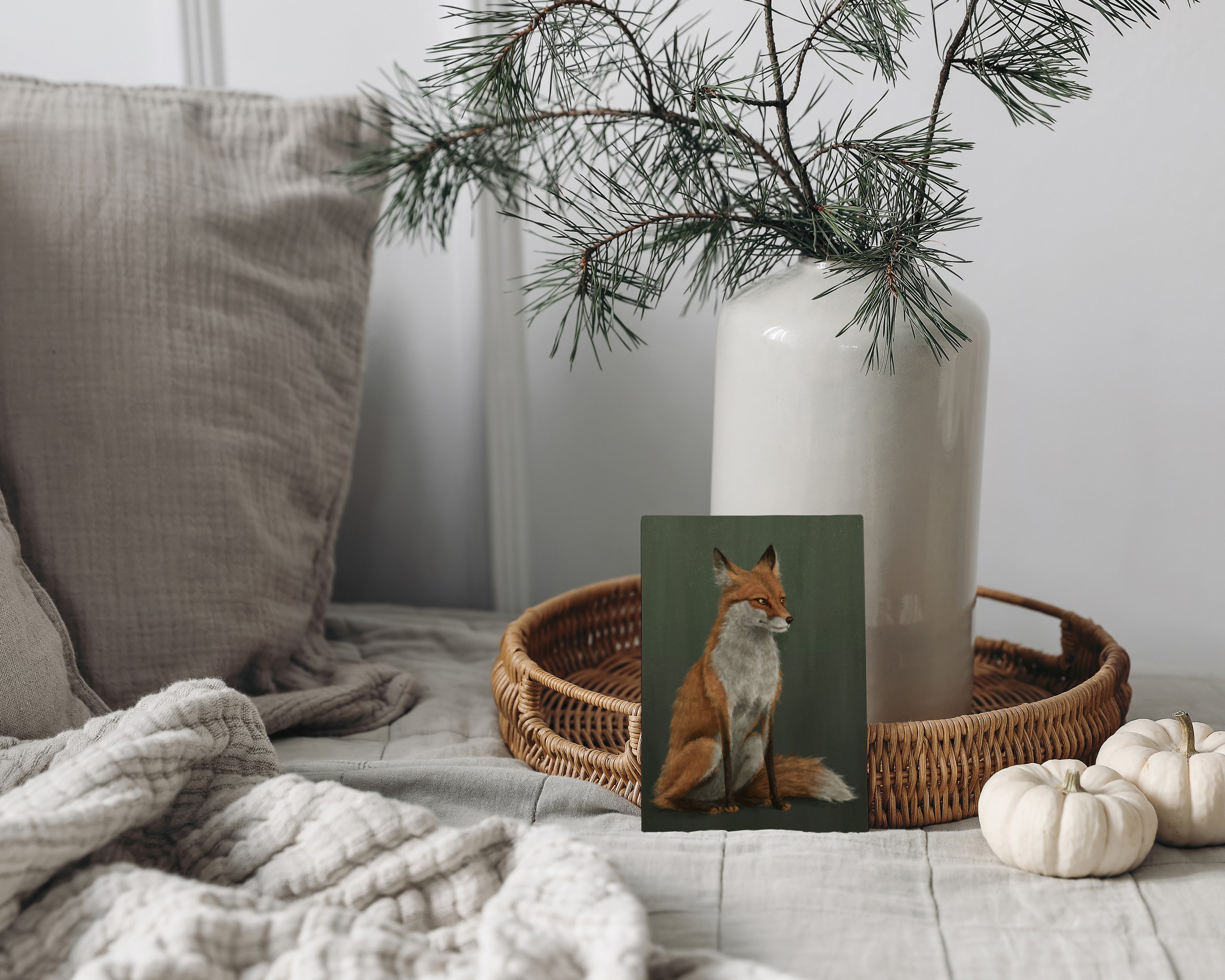 "The Woodland Fox - Green Edition" by Catherine Hébert - Woodland Fox Art Print - Light Green Edition