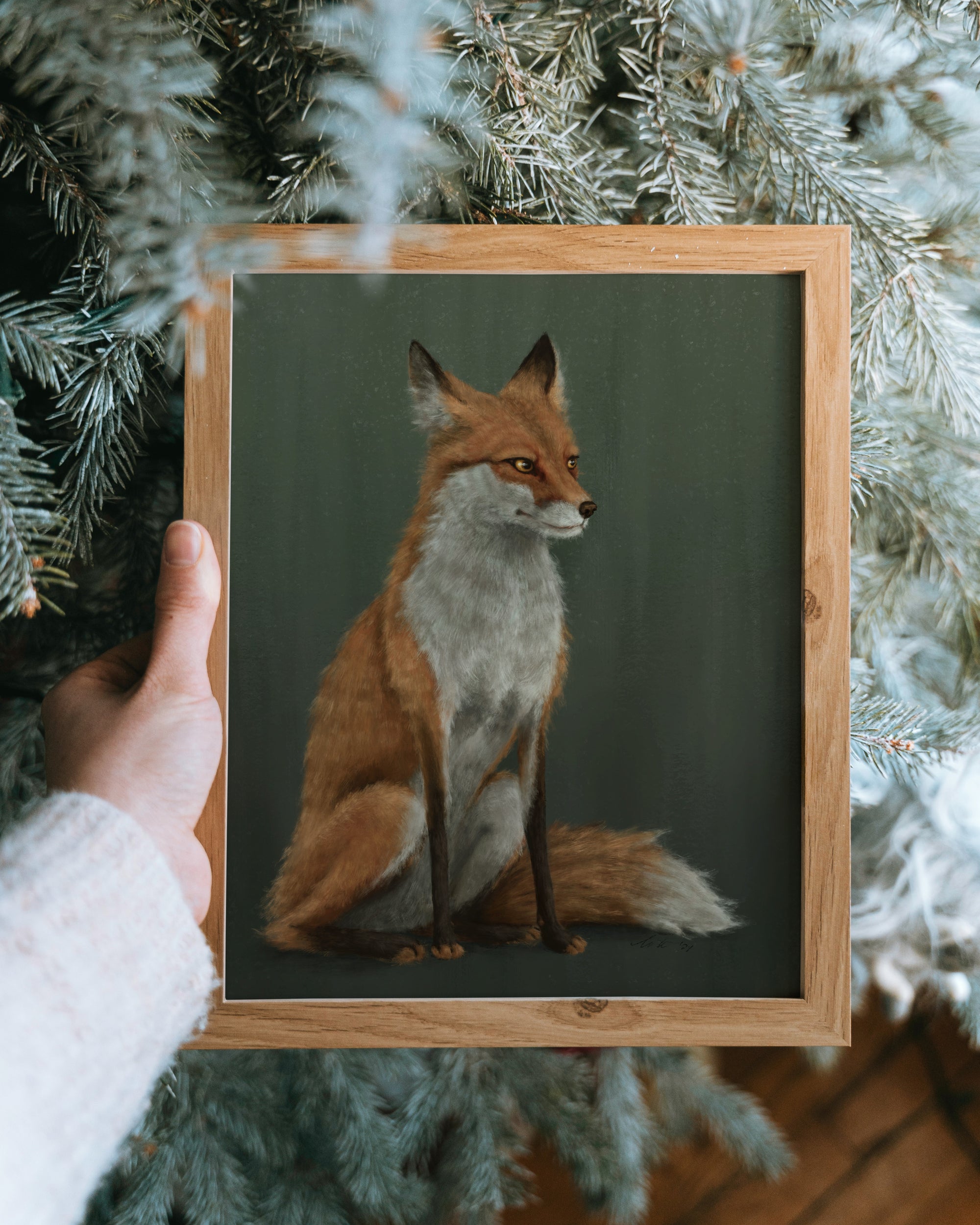 "The Woodland Fox - Green Edition" by Catherine Hébert - Red Fox Fine Art Print - Light Green Edition