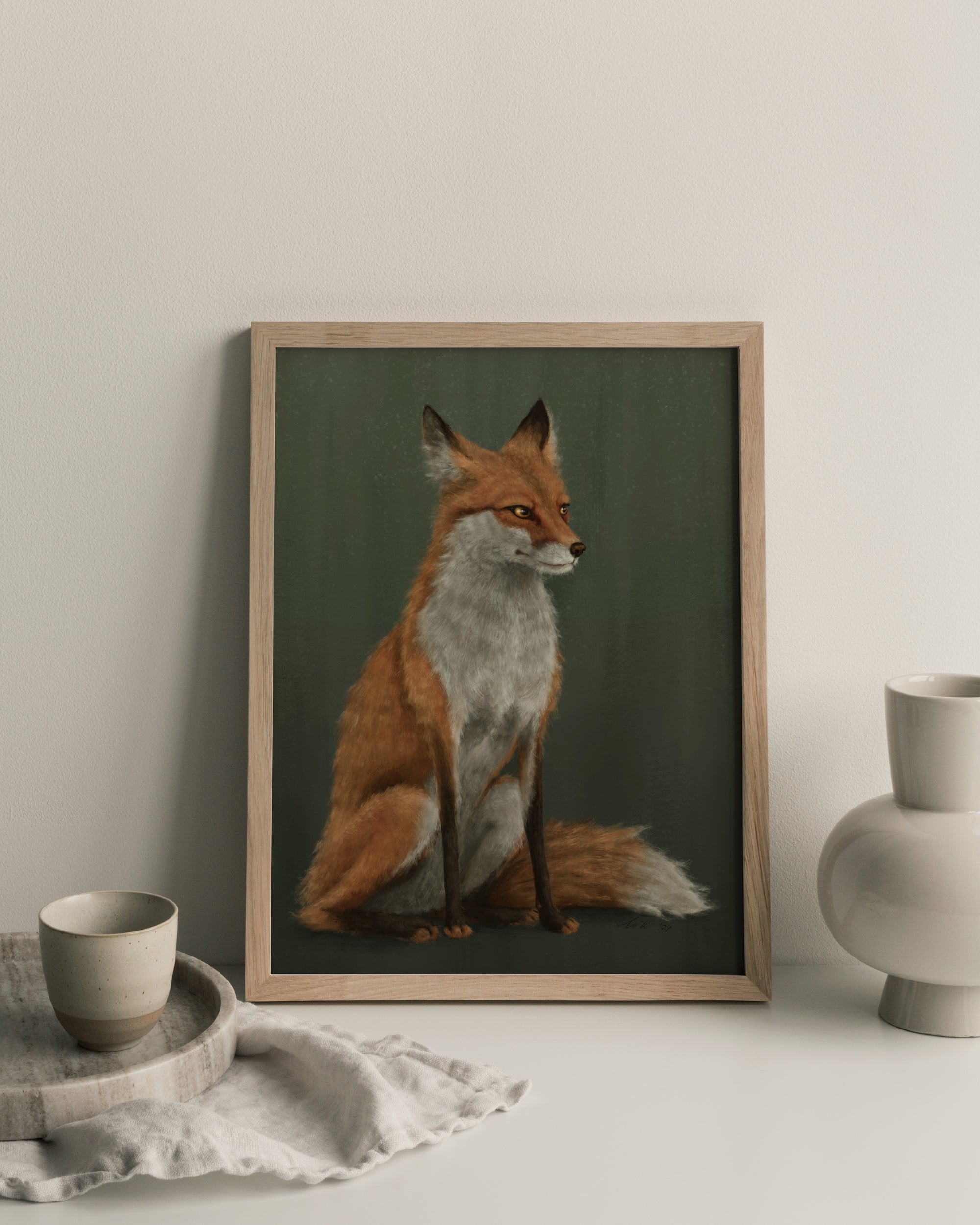 "The Woodland Fox - Green Edition" by Catherine Hébert - Red Fox Fine Art Print - Light Green Edition