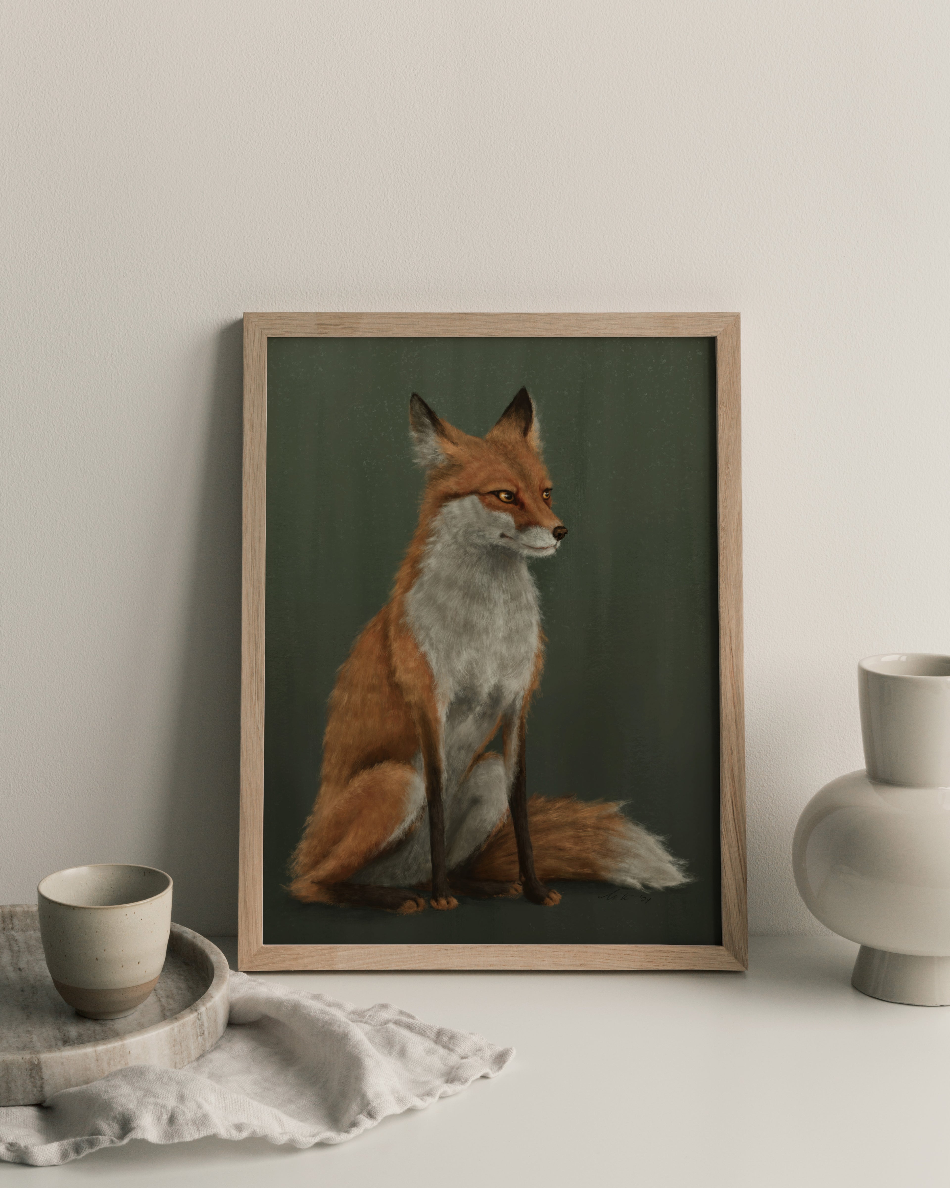"The Woodland Fox - Green Edition" by Catherine Hébert - Red Fox Fine Art Print - Light Green Edition