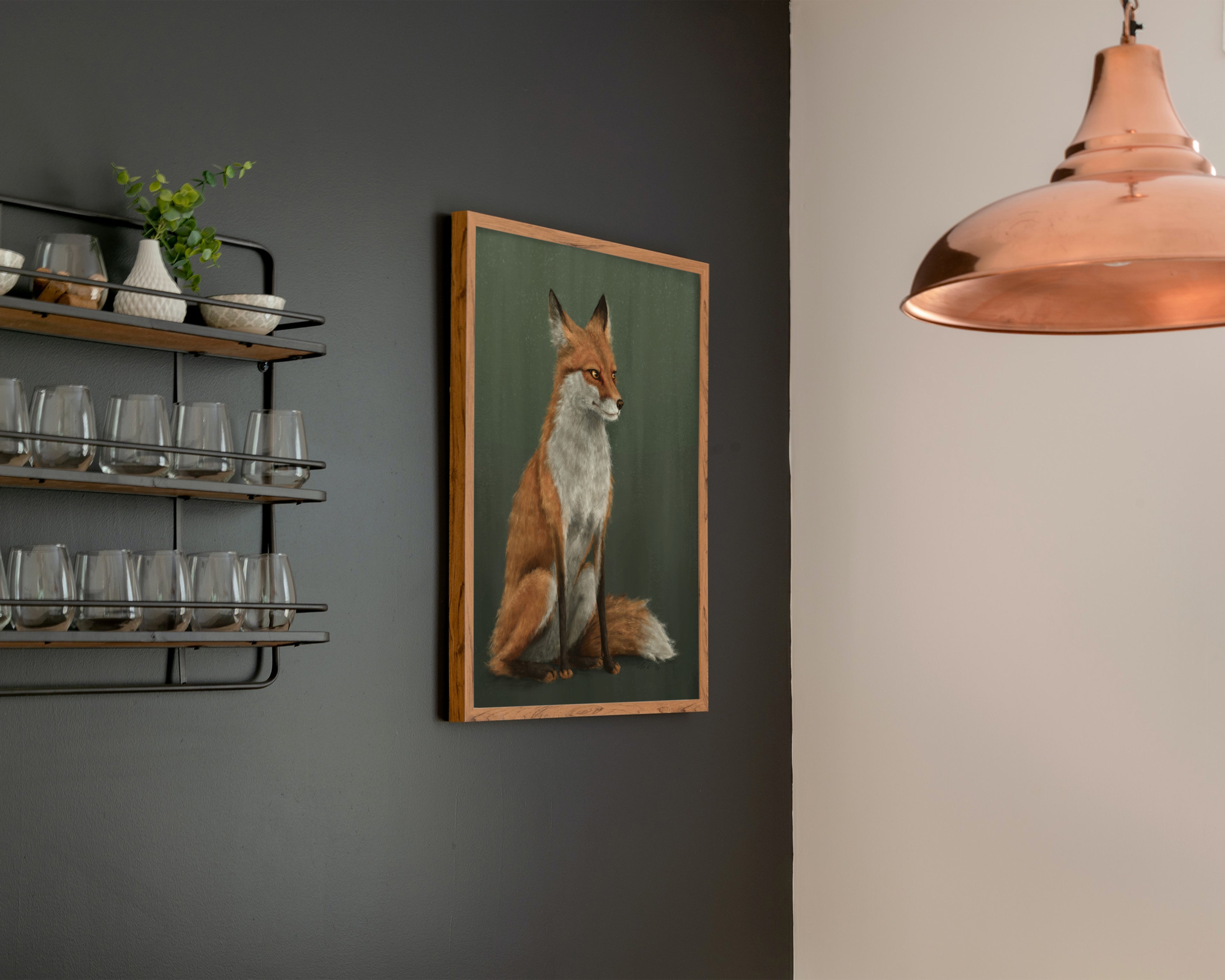 "The Woodland Fox - Green Edition" by Catherine Hébert - Woodland Fox Art Print - Light Green Edition