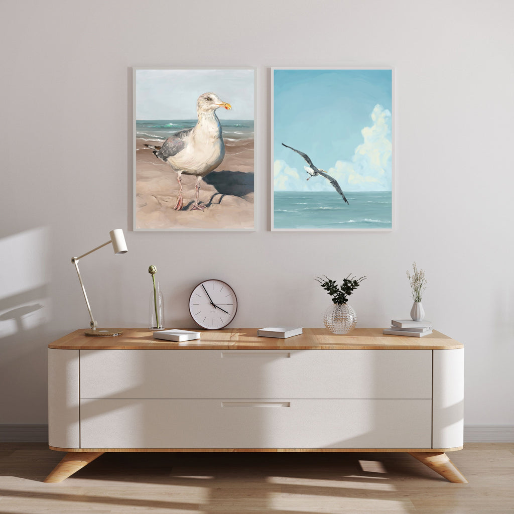 "Seagull Print Set" by Catherine Hébert - Seagull Art Print Set - Wobbly Leg & In Flight