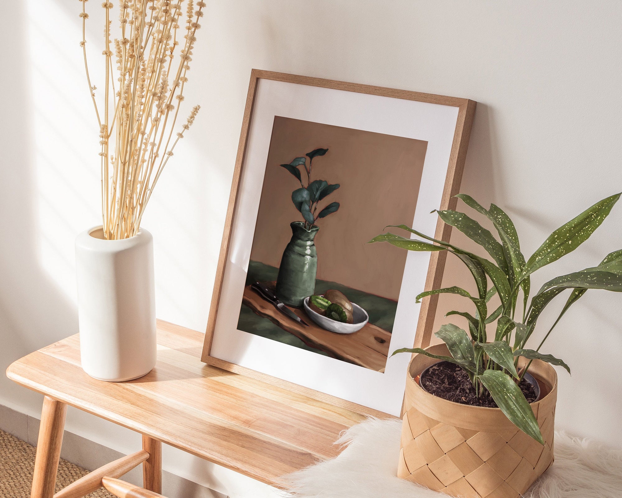 "Eucalyptus and Kiwi" by Catherine Hébert - Eucalyptus and Kiwi Still Life Fine Art Print