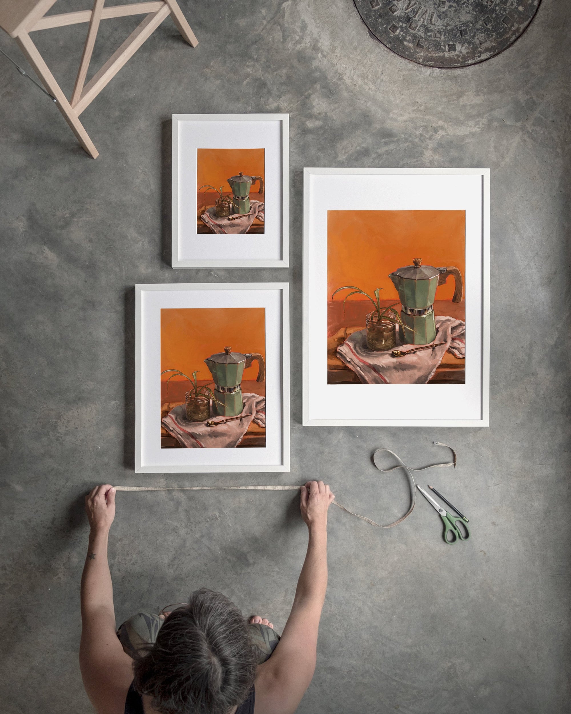 "Moka Pot and Spider Plant" by Catherine Hébert - Moka Pot and Spider Plant Still Life Fine Art Print