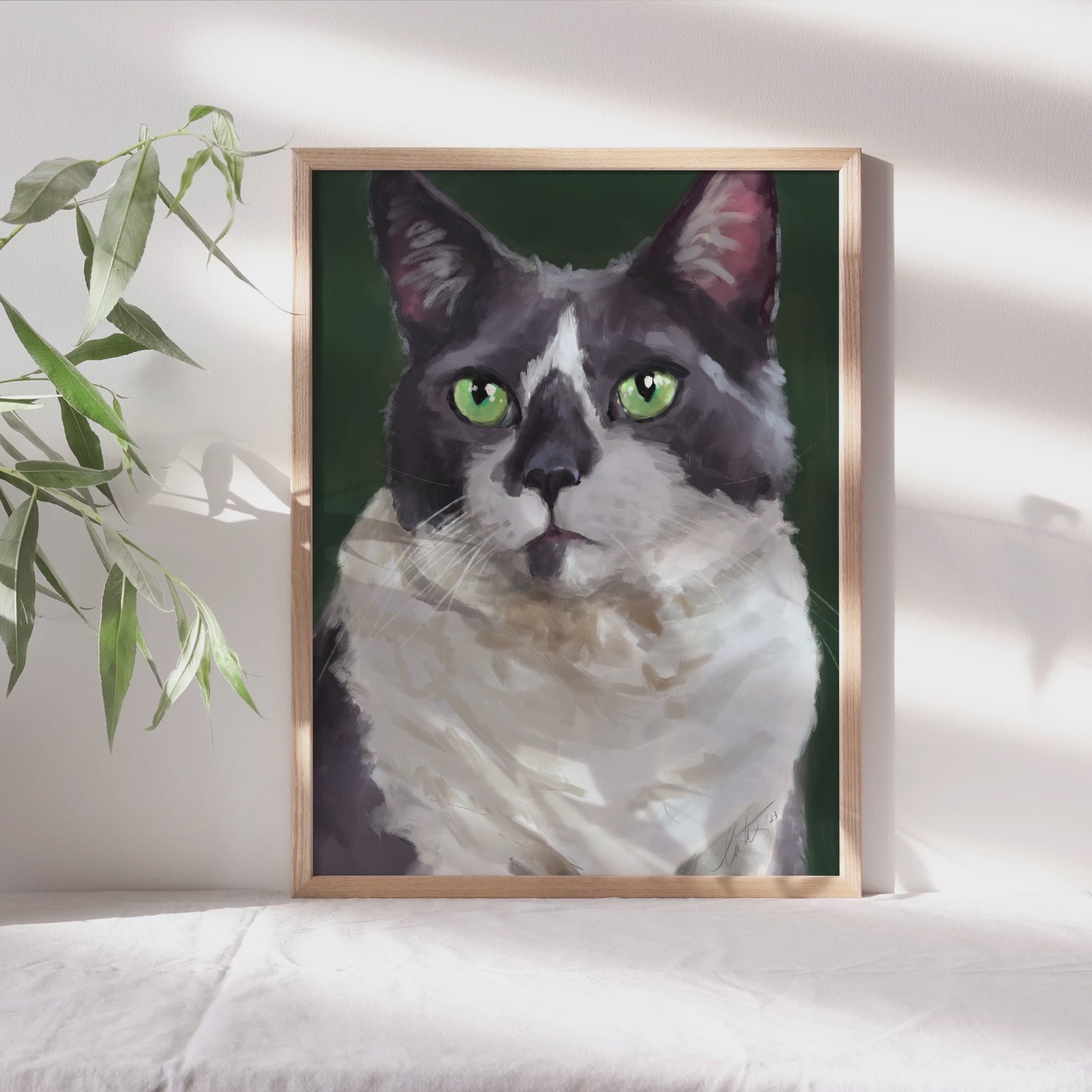 Grey Tuxedo Cat Portrait Art Print