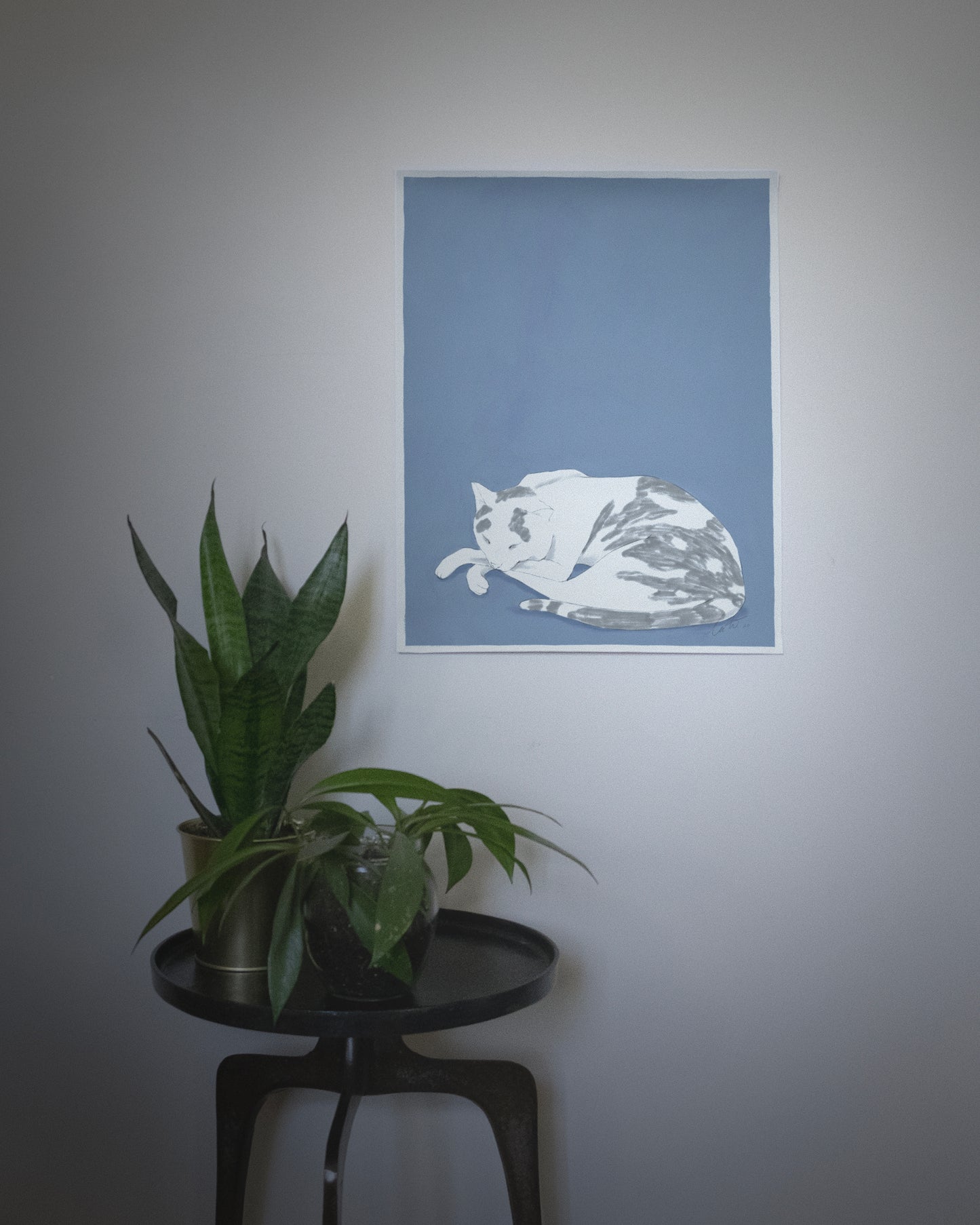 "Russell Sleeping" by Catherine Hébert - Blue Cat Giclee Art Print